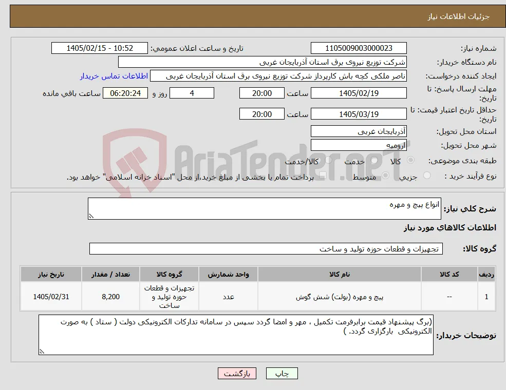 نیاز کالا-انواع پیچ و مهره