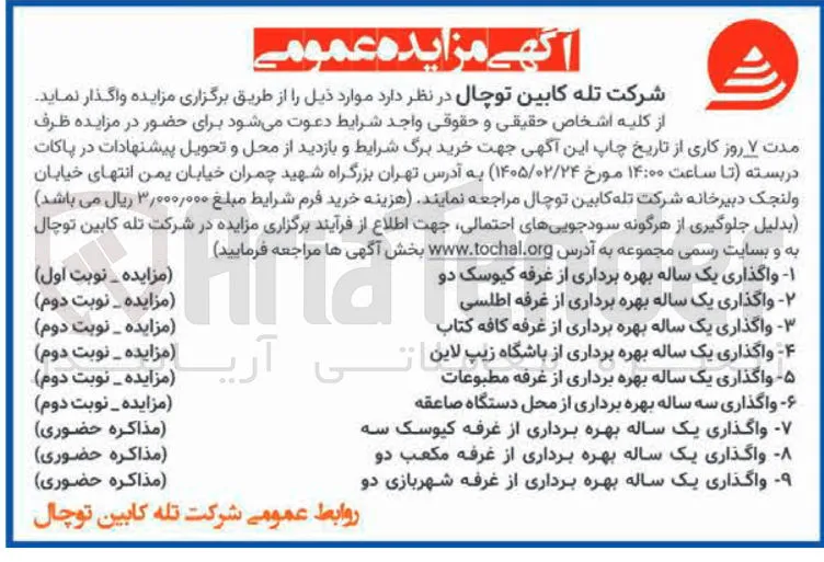 واگذاری یک ساله بهره برداری از غرفه کیوسک سه