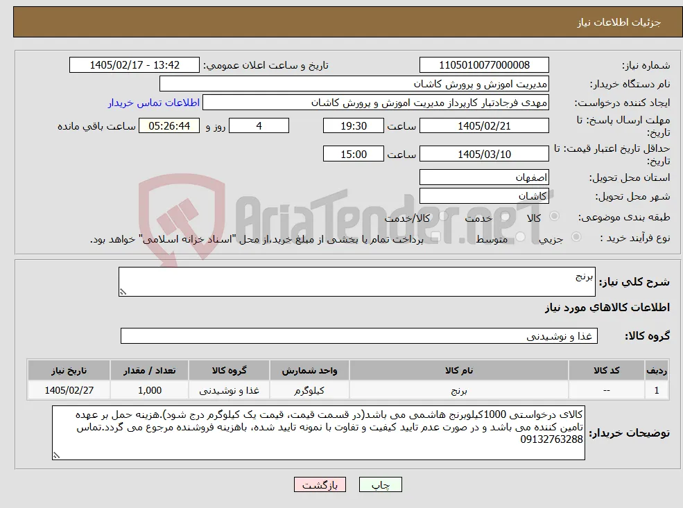 نیاز کالا-برنج