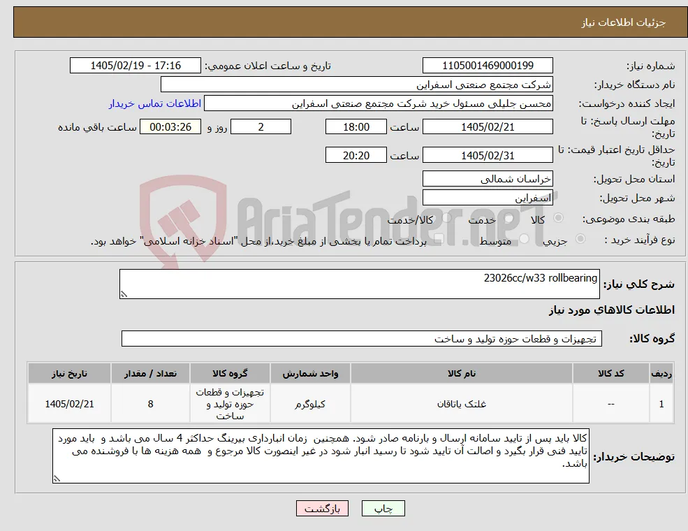 نیاز کالا-23026cc/w33 rollbearing 