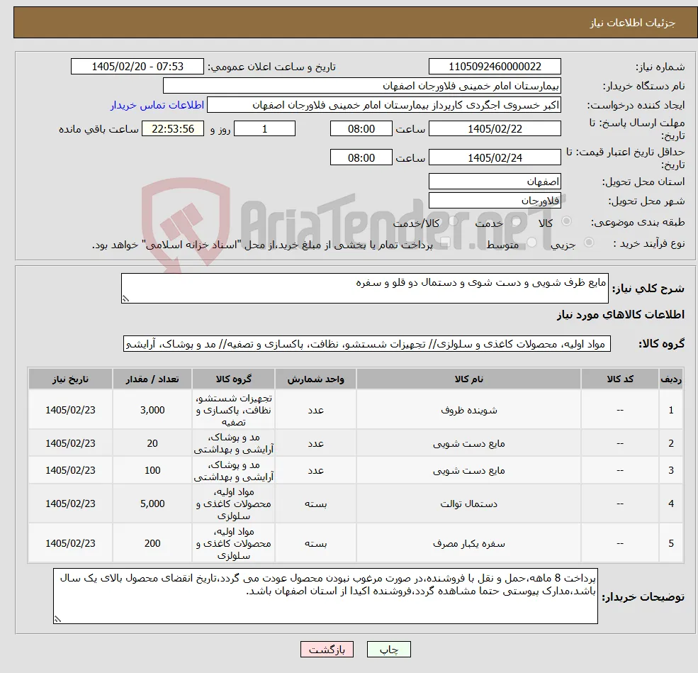 نیاز کالا-مایع ظرف شویی و دست شوی و دستمال دو قلو و سفره