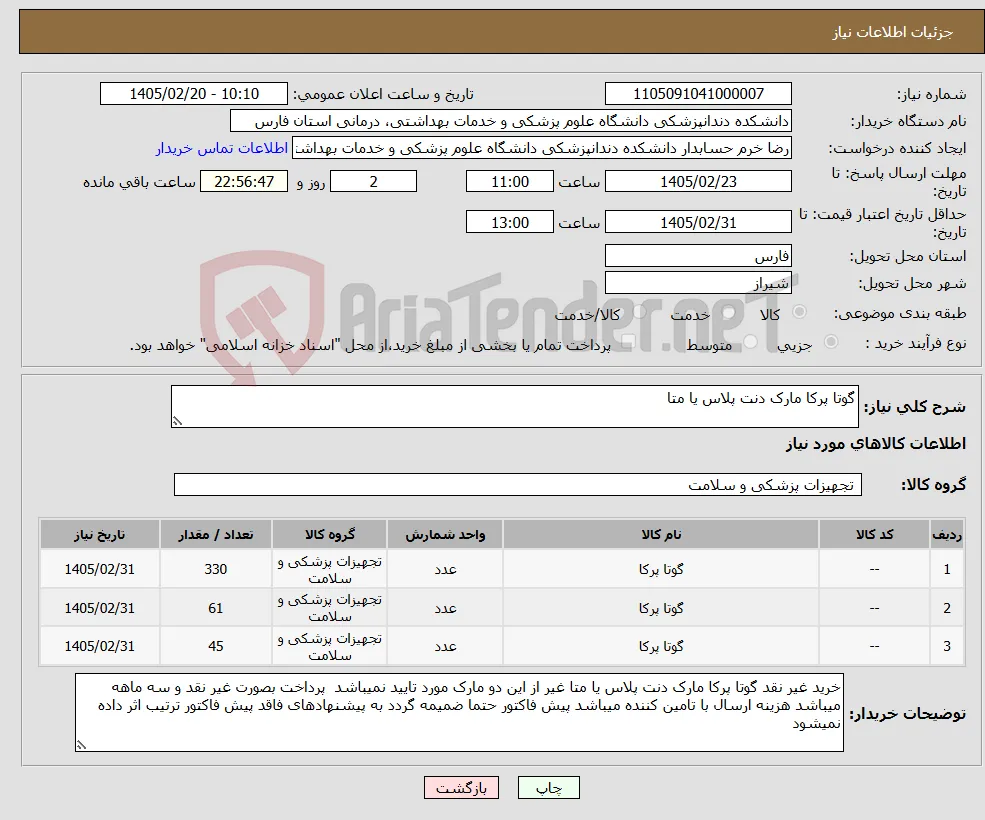 نیاز کالا-گوتا پرکا مارک دنت پلاس یا متا 