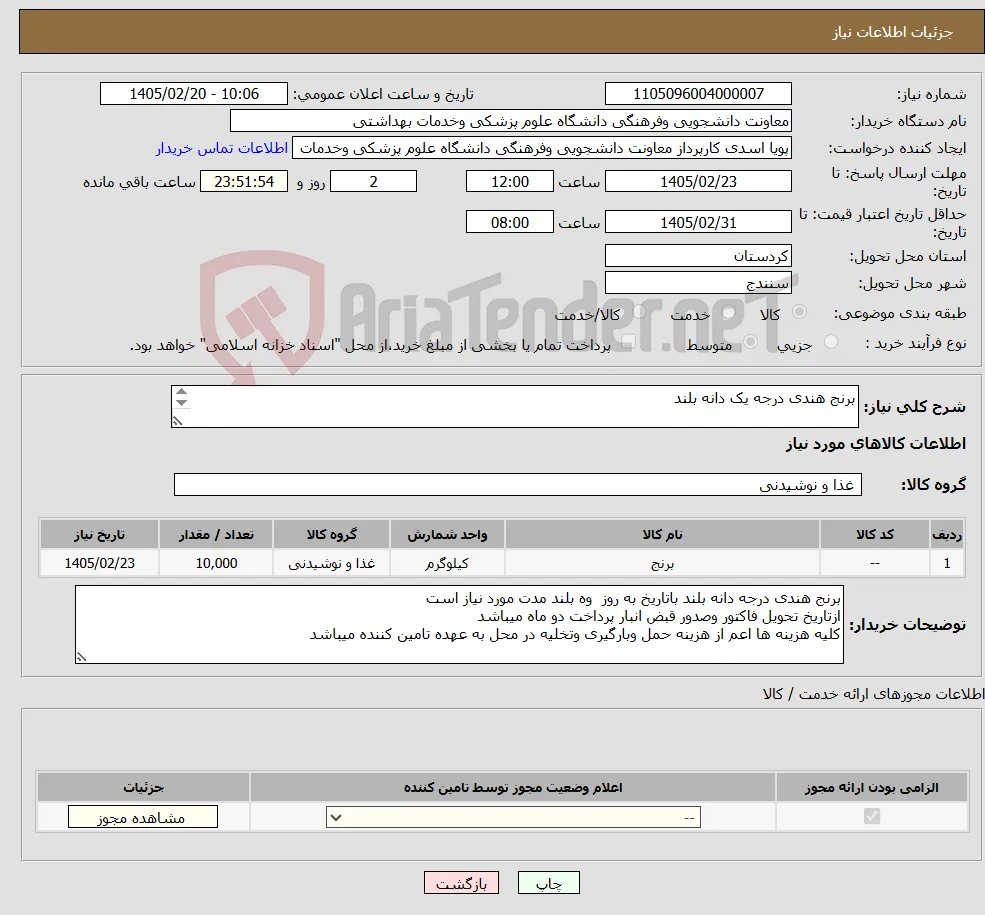 نیاز کالا-برنج هندی درجه یک دانه بلند 