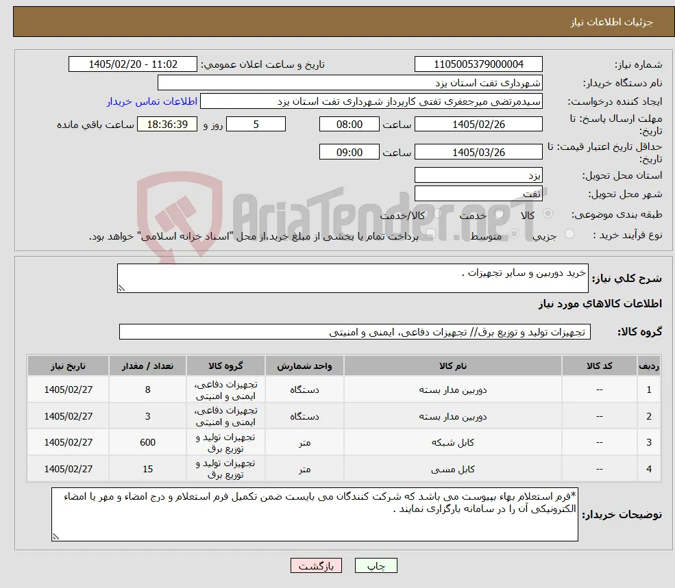 نیاز کالا-خرید دوربین و سایر تجهیزات .