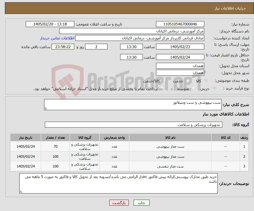 نیاز کالا-ست بیهوشی و ست ونتیلاتور