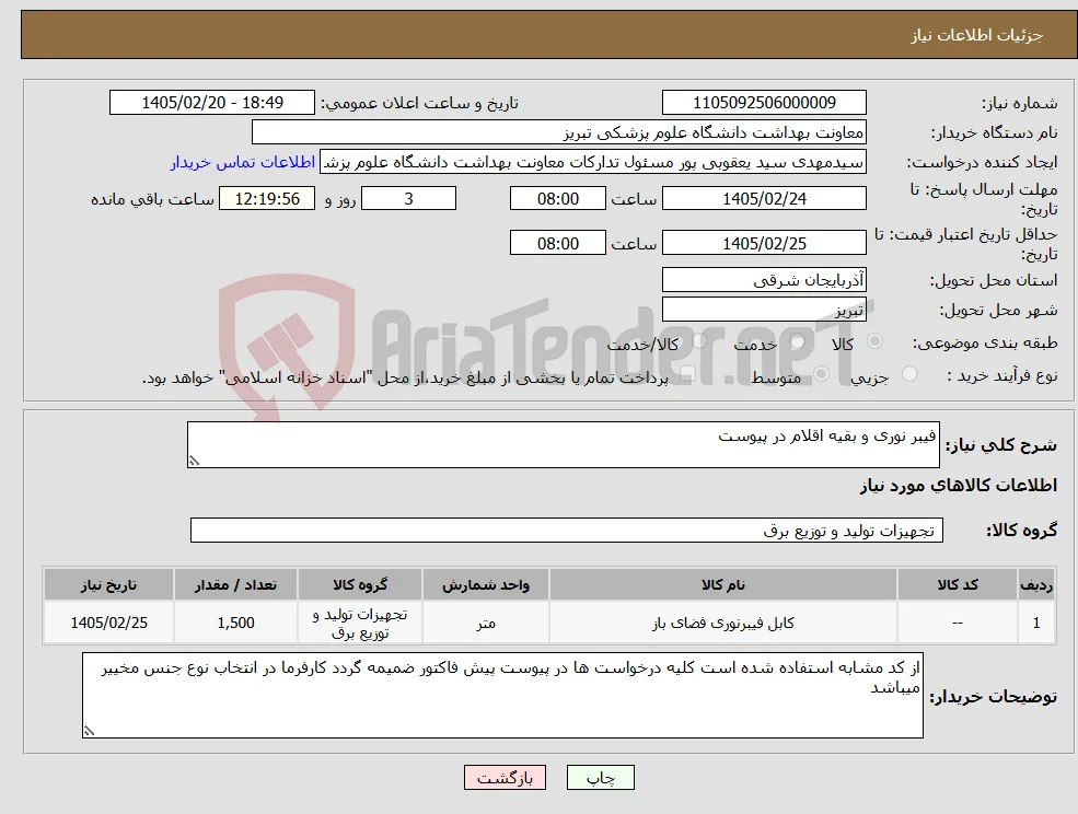 نیاز کالا-فیبر نوری و بقیه اقلام در پیوست
