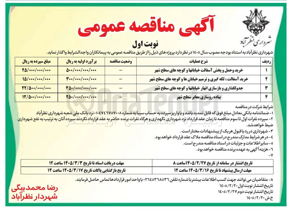 جدولگذاری و بازسازی انهار خیابانها و کوچه های سطح شهر