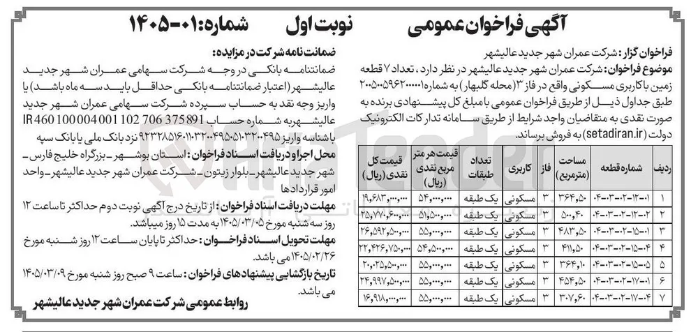 فروش تعداد ۷ قطعه زمین با کاربری مسکونی