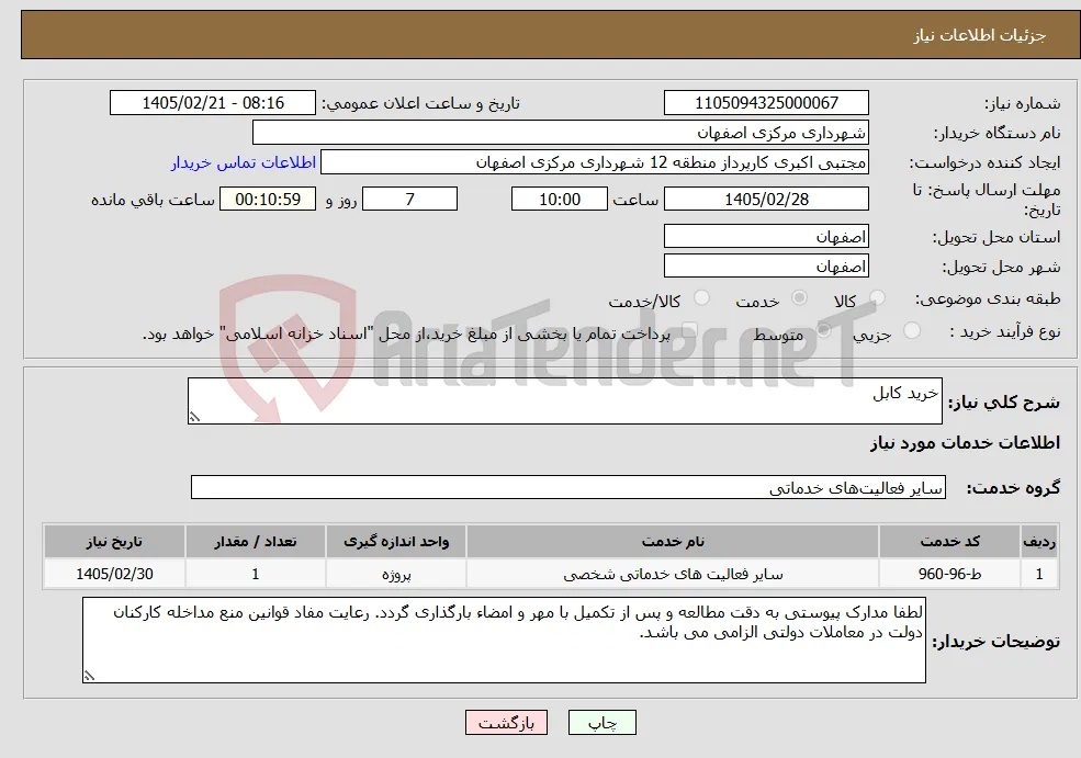 نیاز خدمات-خرید کابل