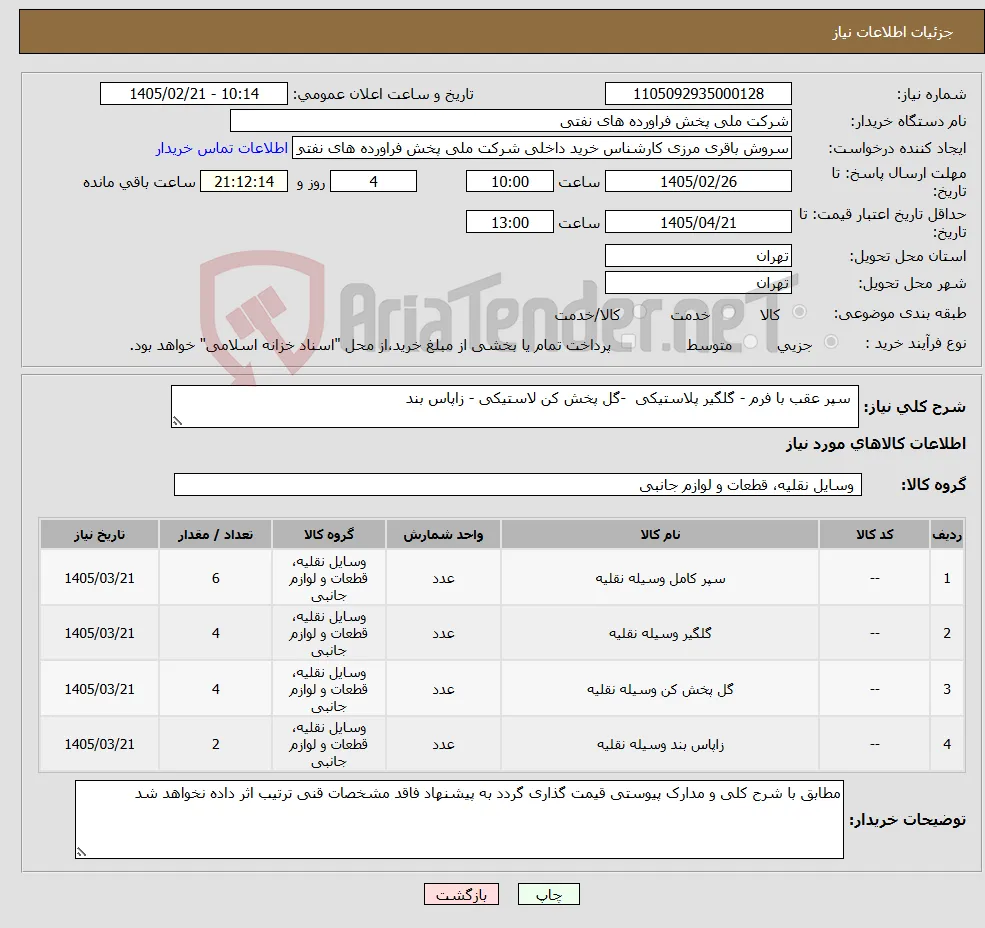 نیاز کالا- سپر عقب با فرم - گلگیر پلاستیکی -گل پخش کن لاستیکی - زاپاس بند 
