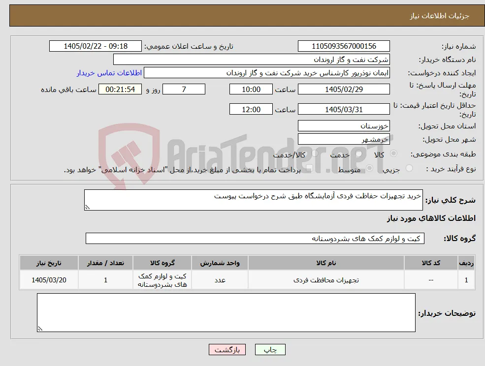 نیاز کالا-خرید تجهیزات حفاظت فردی آزمایشگاه طبق شرح درخواست پیوست