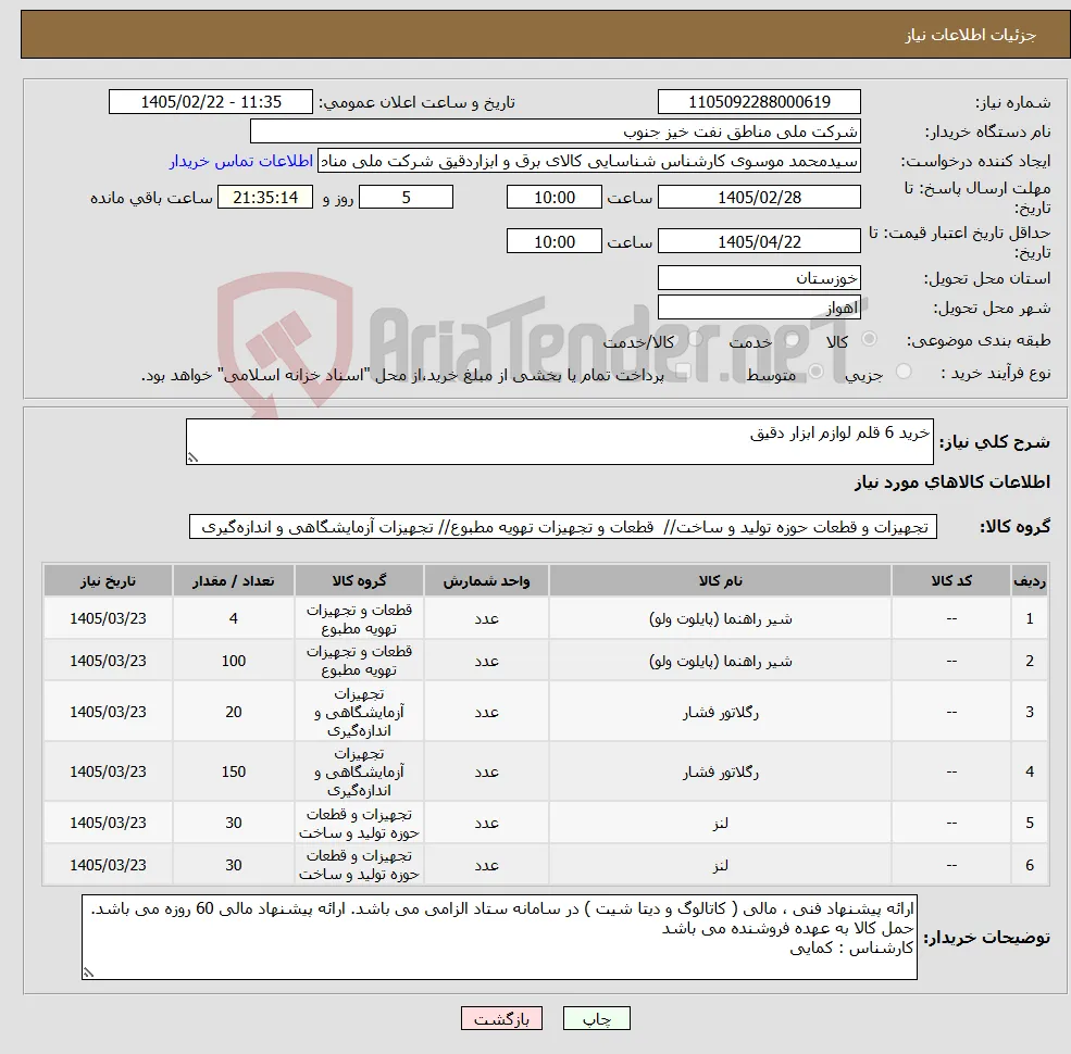 نیاز کالا-خرید 6 قلم لوازم ابزار دقیق