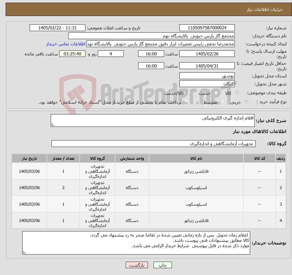 نیاز کالا-اقلام اندازه گیری الکترونیکی