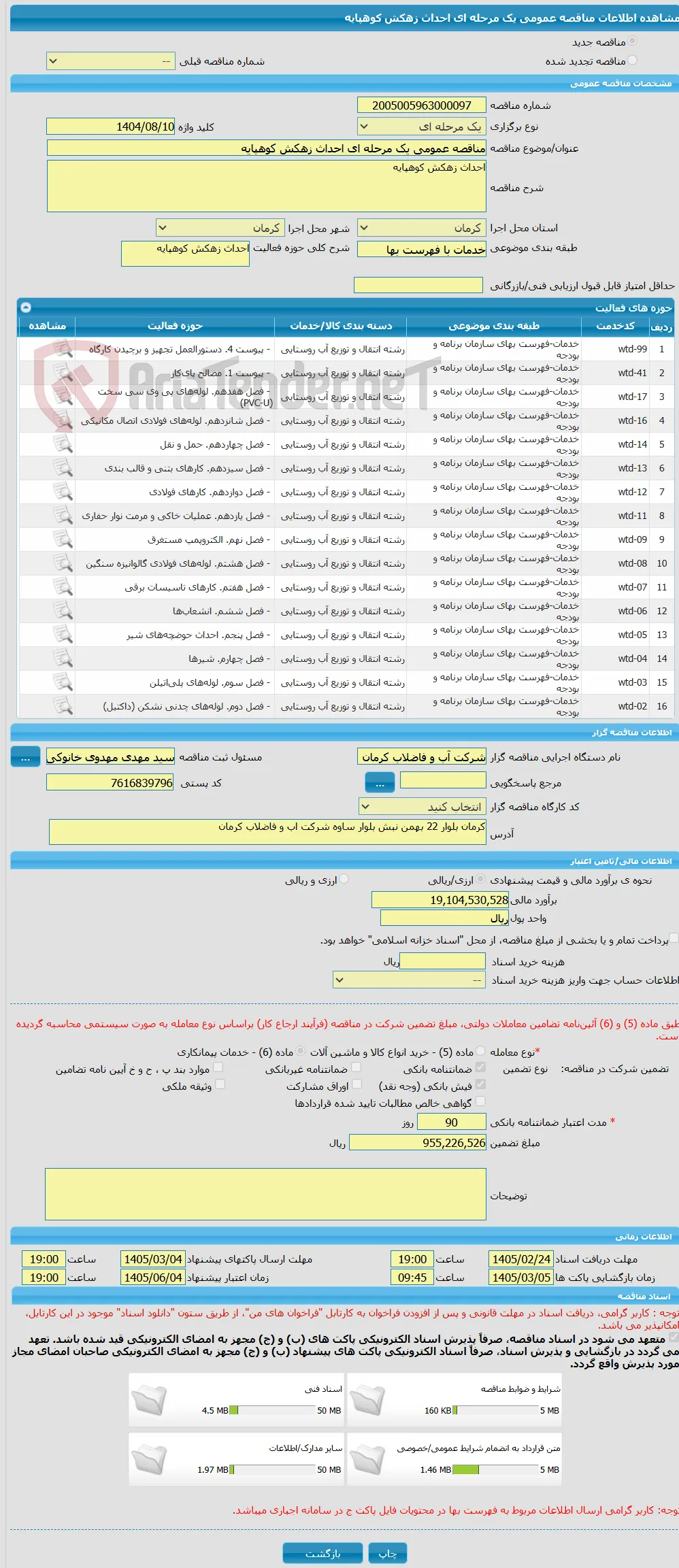 مناقصه عمومی یک مرحله ای احداث زهکش کوهپایه