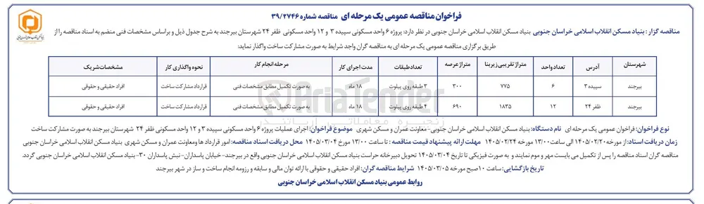 مشارکت در ساخت پروژه 12 واحد مسکونی