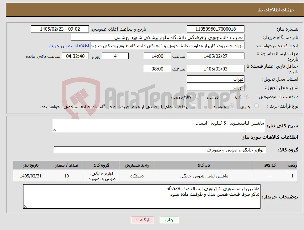 نیاز کالا-ماشین لباسشویی 5 کیلویی ابسال