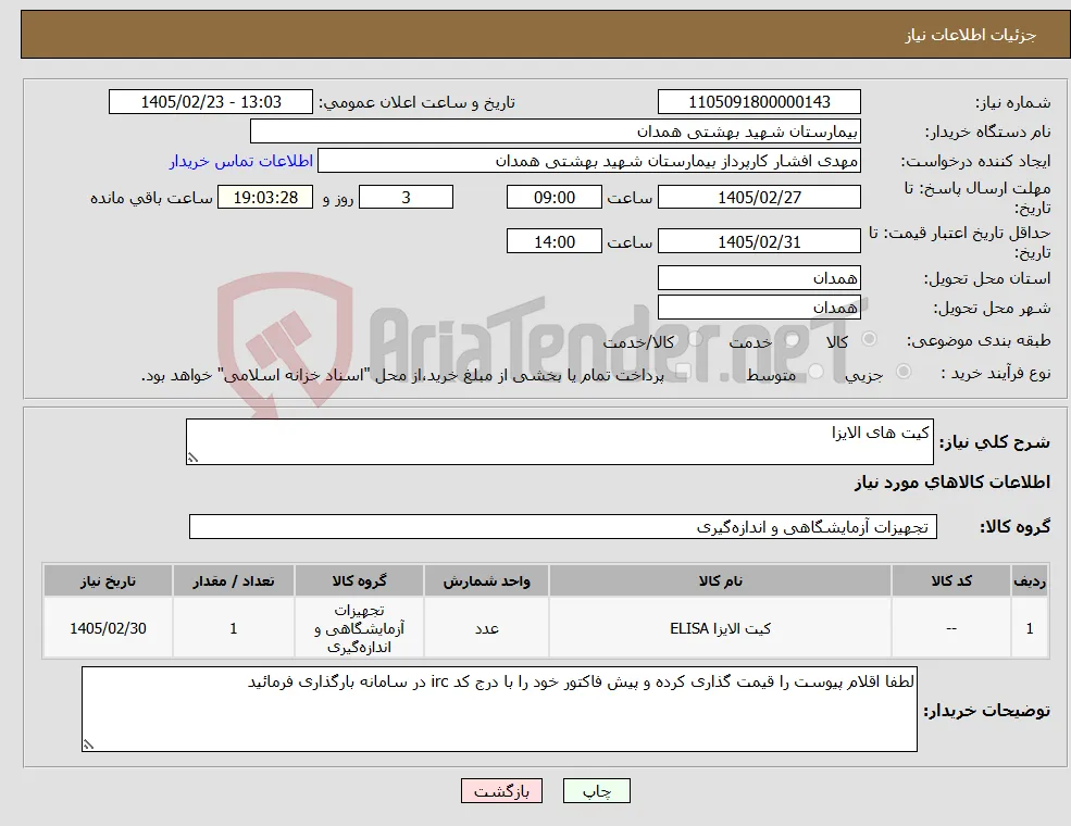نیاز کالا-کیت های الایزا