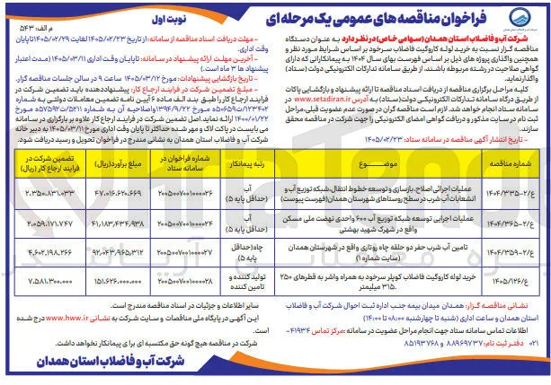 عملیات اجرایی توسعه شبکه توزیع آب ۶۰۰ واحدی نهضت ملی مسکن