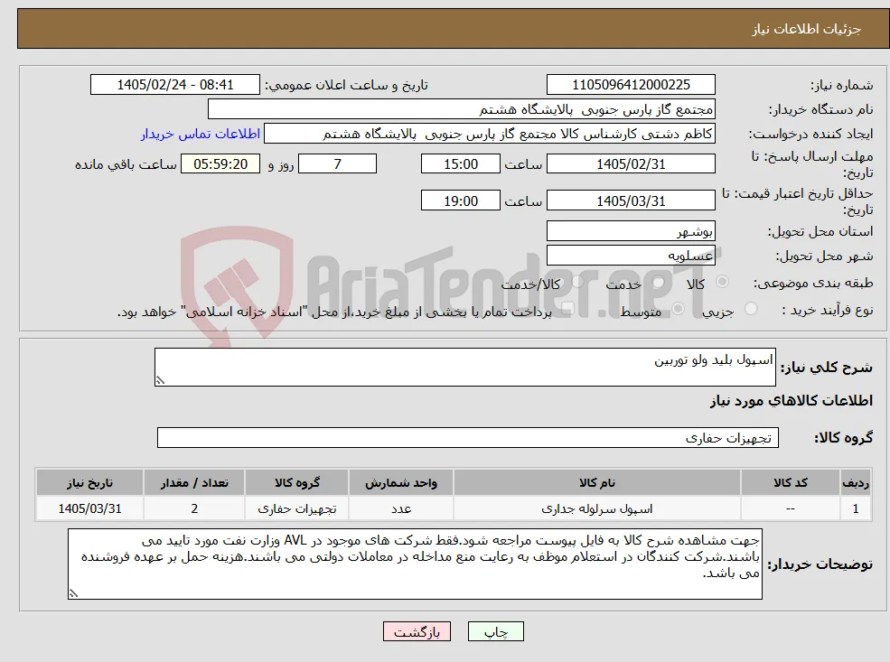 نیاز کالا-اسپول بلید ولو توربین