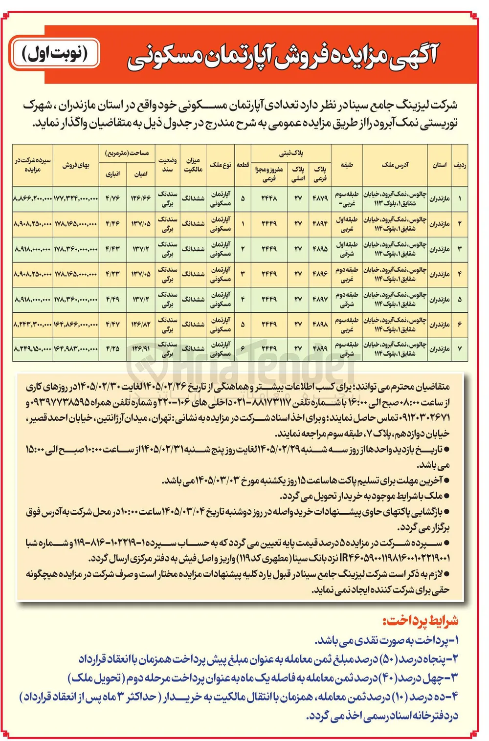 فروش تعدادی آپارتمان مسکونی