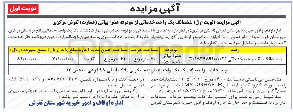 اجاره ششدانگ یک واحد خدماتی