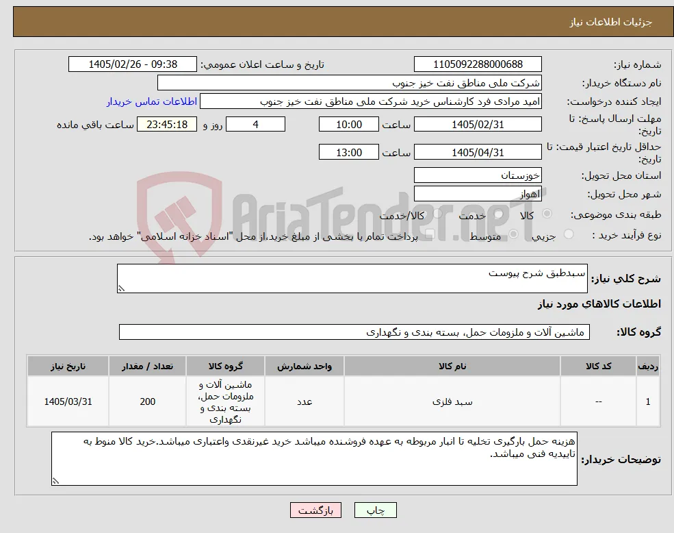 نیاز کالا-سبدطبق شرح پیوست