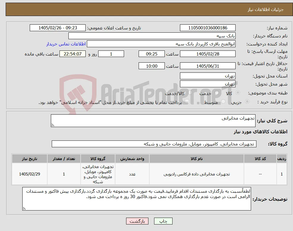 نیاز کالا-تجهیزات مخابراتی