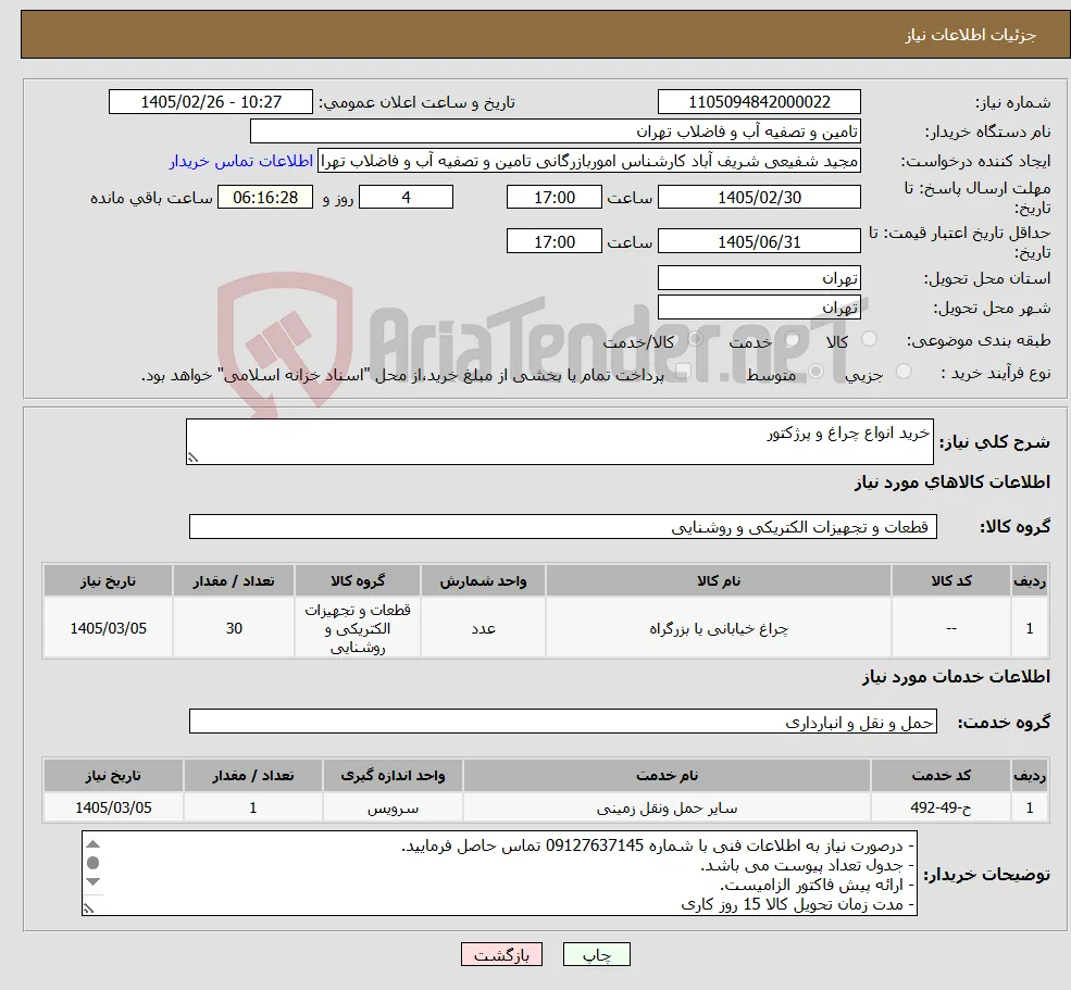 نیاز خدمت/کالا-خرید انواع چراغ و پرژکتور