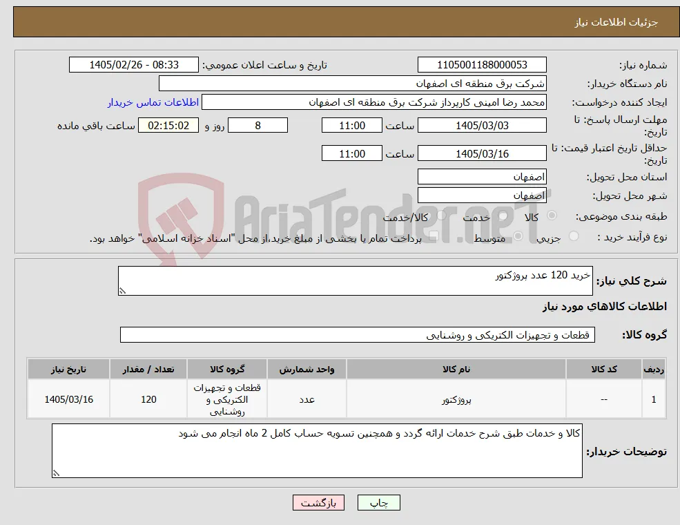 نیاز کالا-خرید 120 عدد پروژکتور