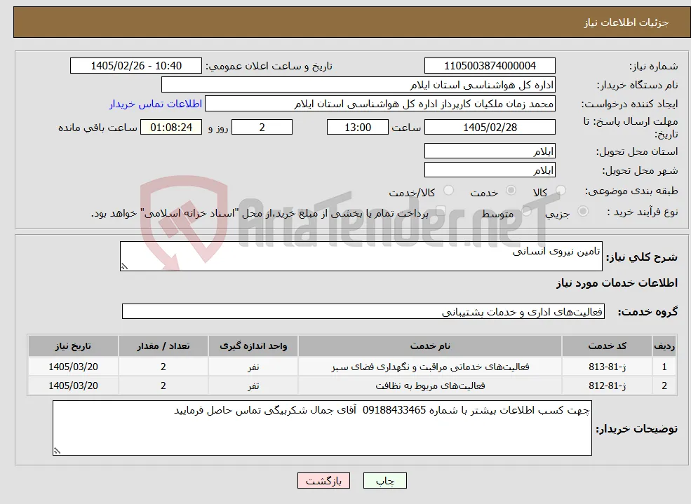 نیاز خدمات-تامین نیروی انسانی