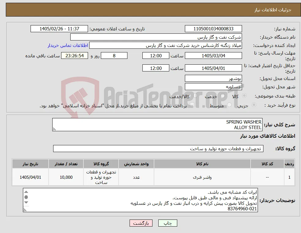 نیاز کالا-SPRING WASHER ALLOY STEEL