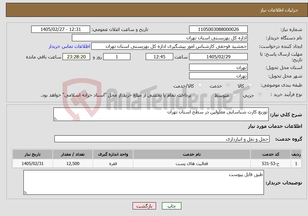 نیاز خدمات-توزیع کارت شناسایی معلولین در سطح استان تهران