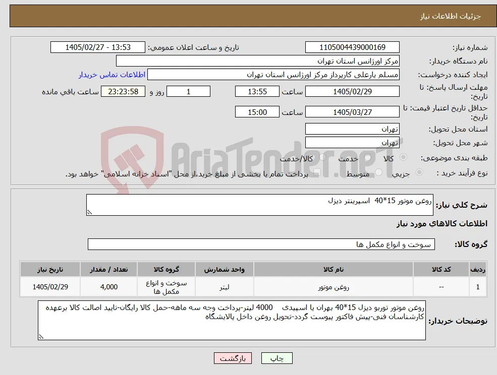 نیاز کالا-روغن موتور 15*40 اسپرینتر دیزل