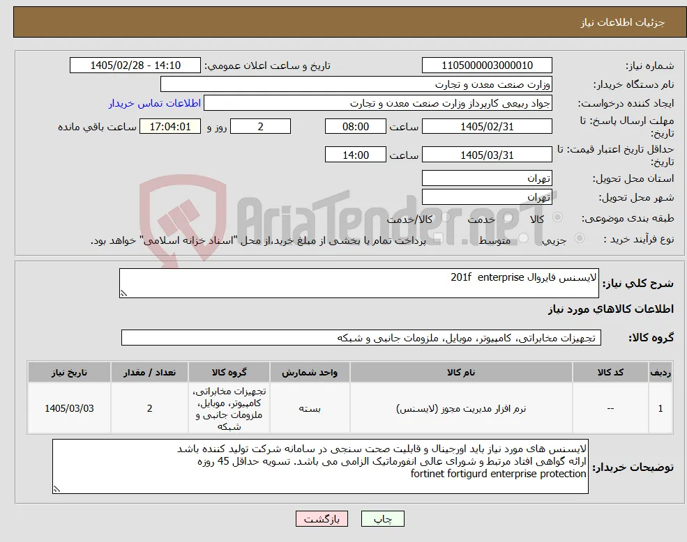 نیاز کالا-لایسنس فایروال 201f enterprise 