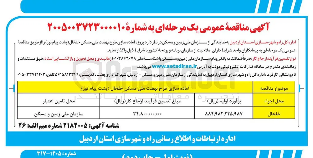پروژه آماده سازی طرح نهضت ملی مسکن 