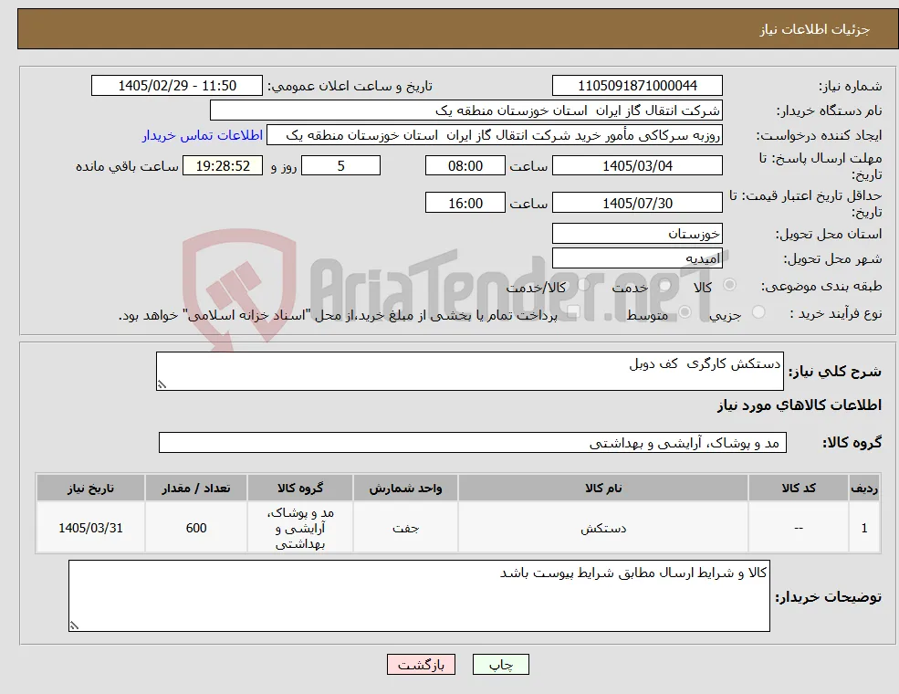 نیاز کالا-دستکش کارگری کف دوبل