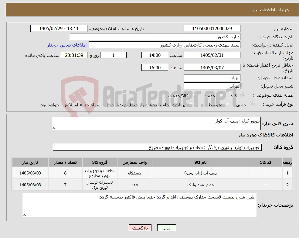 نیاز کالا-موتور کولر+پمپ آب کولر
