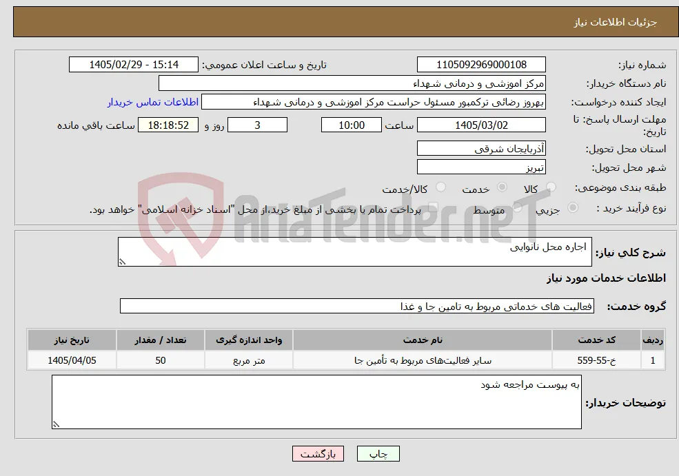 نیاز خدمات- اجاره محل نانوایی