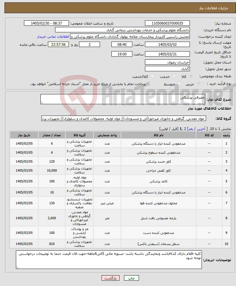 نیاز کالا-مصرفی پزشکی