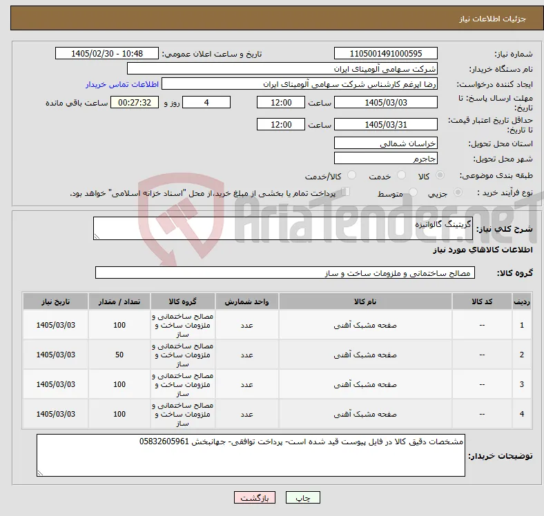 نیاز کالا-گریتینگ گالوانیزه 