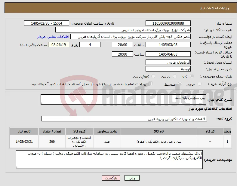 نیاز کالا-پین سوزنی پایه بلند
