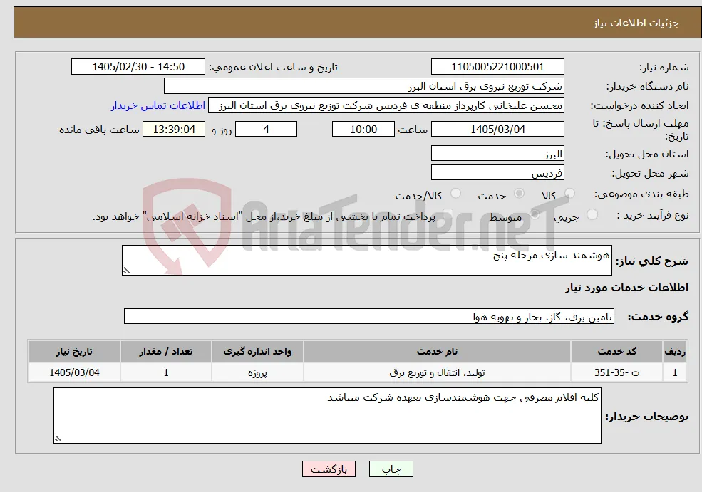 نیاز خدمات-هوشمند سازی مرحله پنج