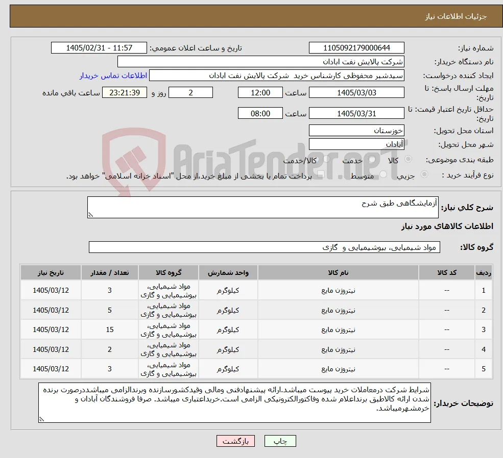 نیاز کالا-آزمایشگاهی طبق شرح 