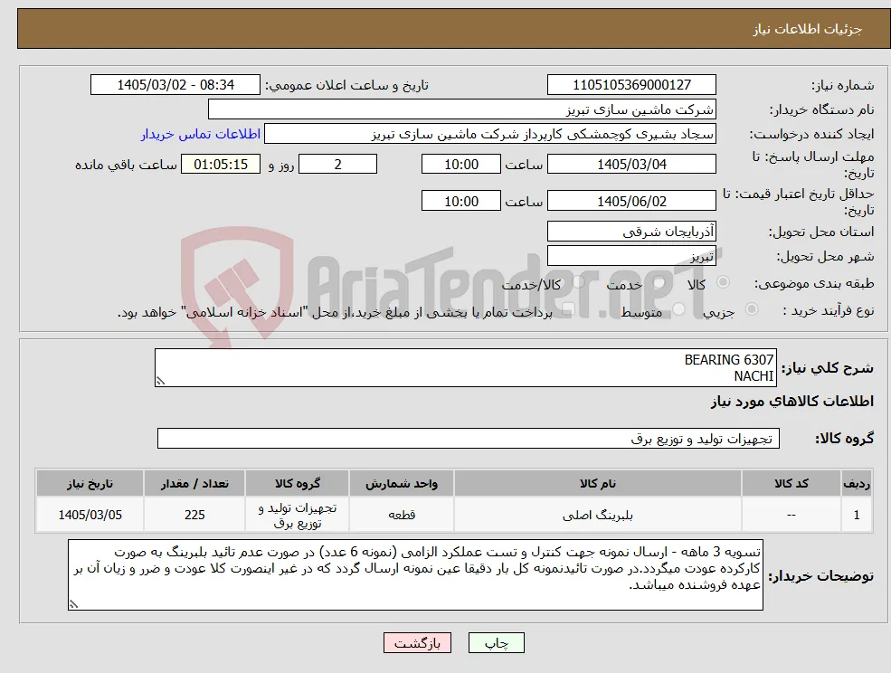 نیاز کالا-BEARING 6307 NACHI