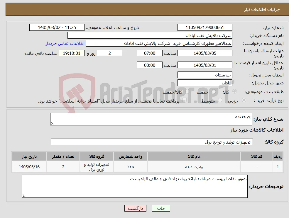 نیاز کالا-چرخدنده