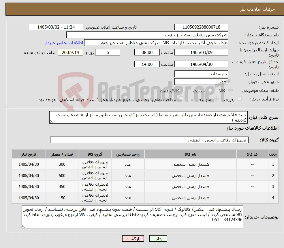 نیاز کالا-خرید علائم هشدار دهنده ایمنی طبق شرح تقاضا ( لیست نوع کاربرد برچسب طبق سایز ارایه شده پیوست گردیده )