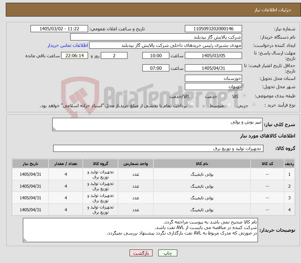 نیاز کالا-تیپر بوش و پولی