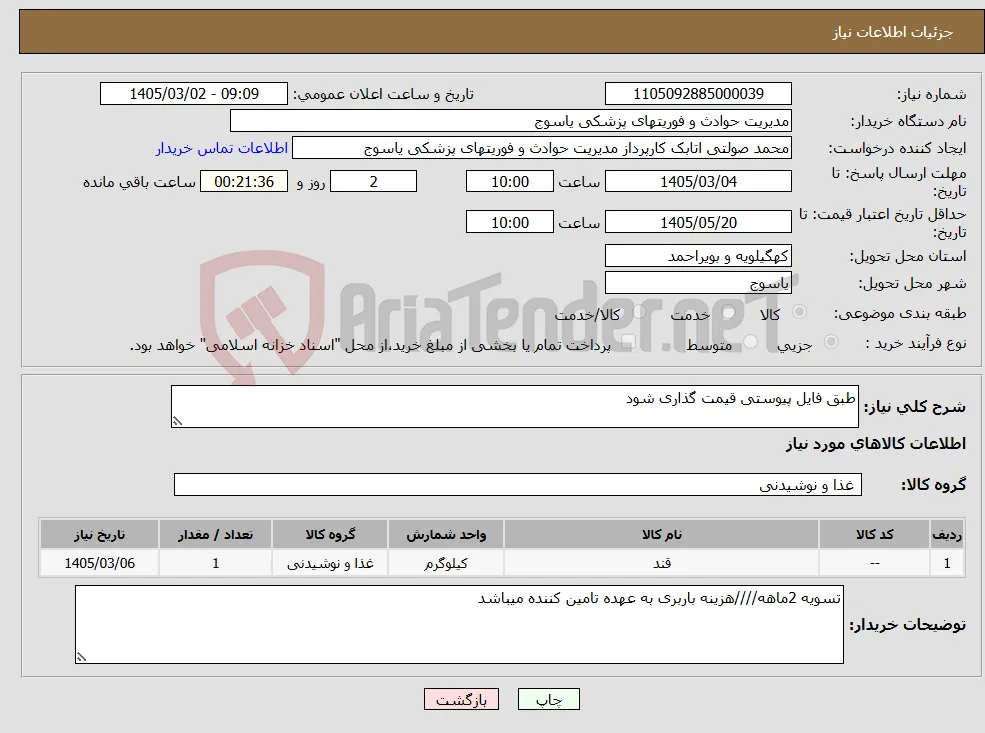 نیاز کالا-طبق فایل پیوستی قیمت گذاری شود