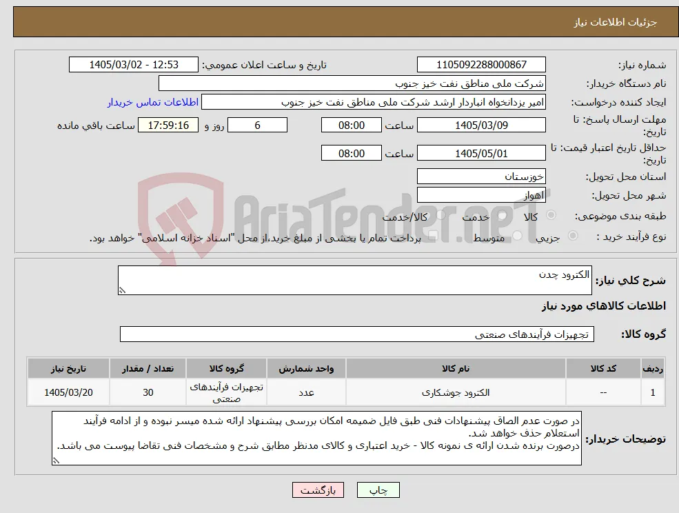 نیاز کالا-الکترود چدن