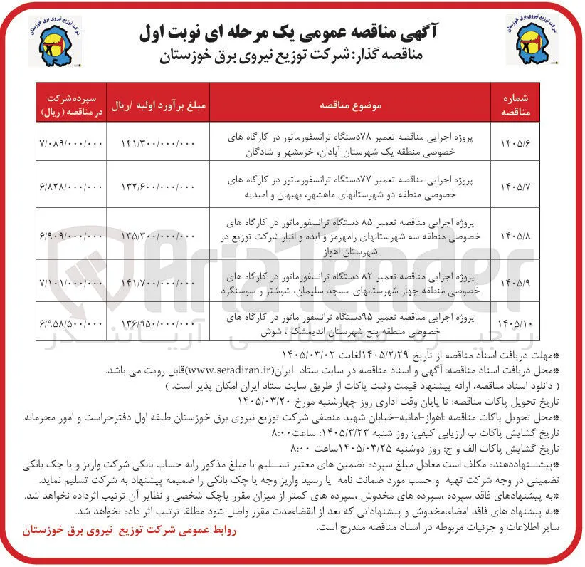 پروژه اجرایی تعمیر ترانسفورماتور